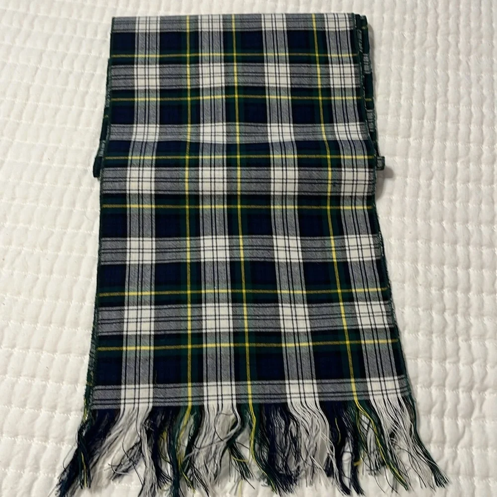 Vintage Lochcarron Scotland 100% Wool Green Blue Plaid Tartan Gordon Dress Scarf